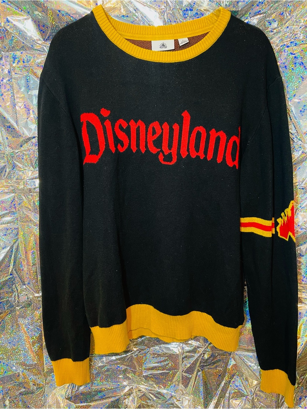 Disneyland Black Sweater with Red Logo and Yellow Trim